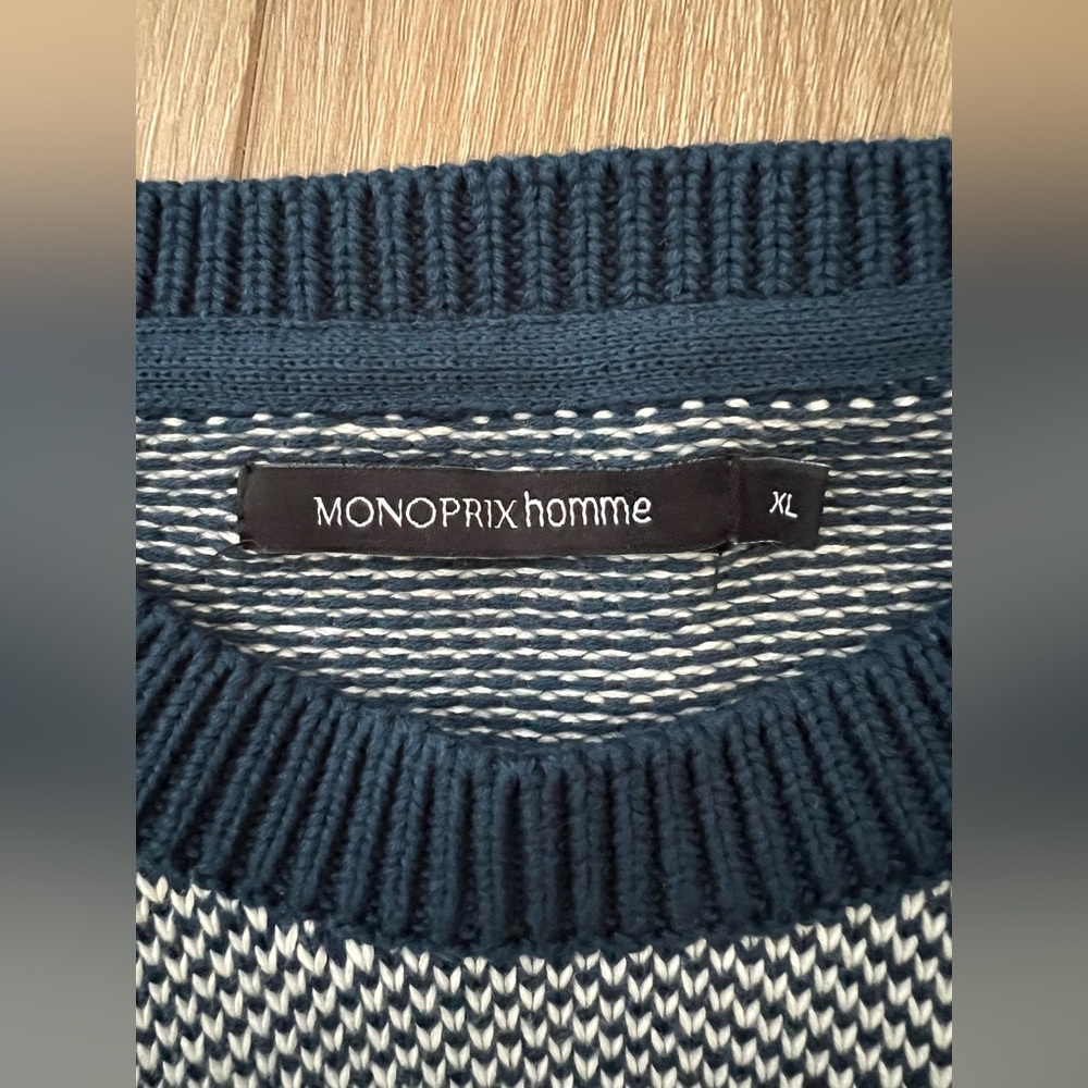 MONOPRIX HOMME Blue and Cream Crewneck Sweater EUC - Picture 7 of 8